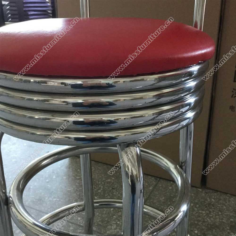 Fifties glossy stainless steel rubby and white dinette retro diner bar chairs,thin and smooth seater rubby PU leather dinette retro 50s bar chairs,American 1950s style retro diner bar chairs furniture M-8811