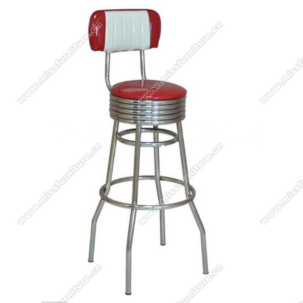 Customize small stripe back smooth stainless steel chrome retro dining room bar chairs, high groosy red leather retro diner chrome barstoolsAmerican 1950s style retro diner bar chairs furniture M-8813