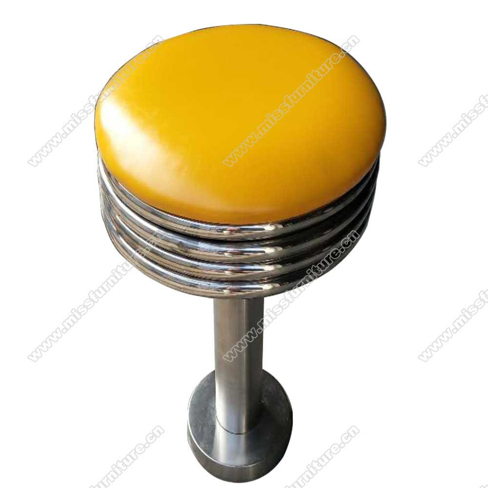 High quality round yellow leather seater and fixed to floor american retro dinette steel retro diner barstools gallery