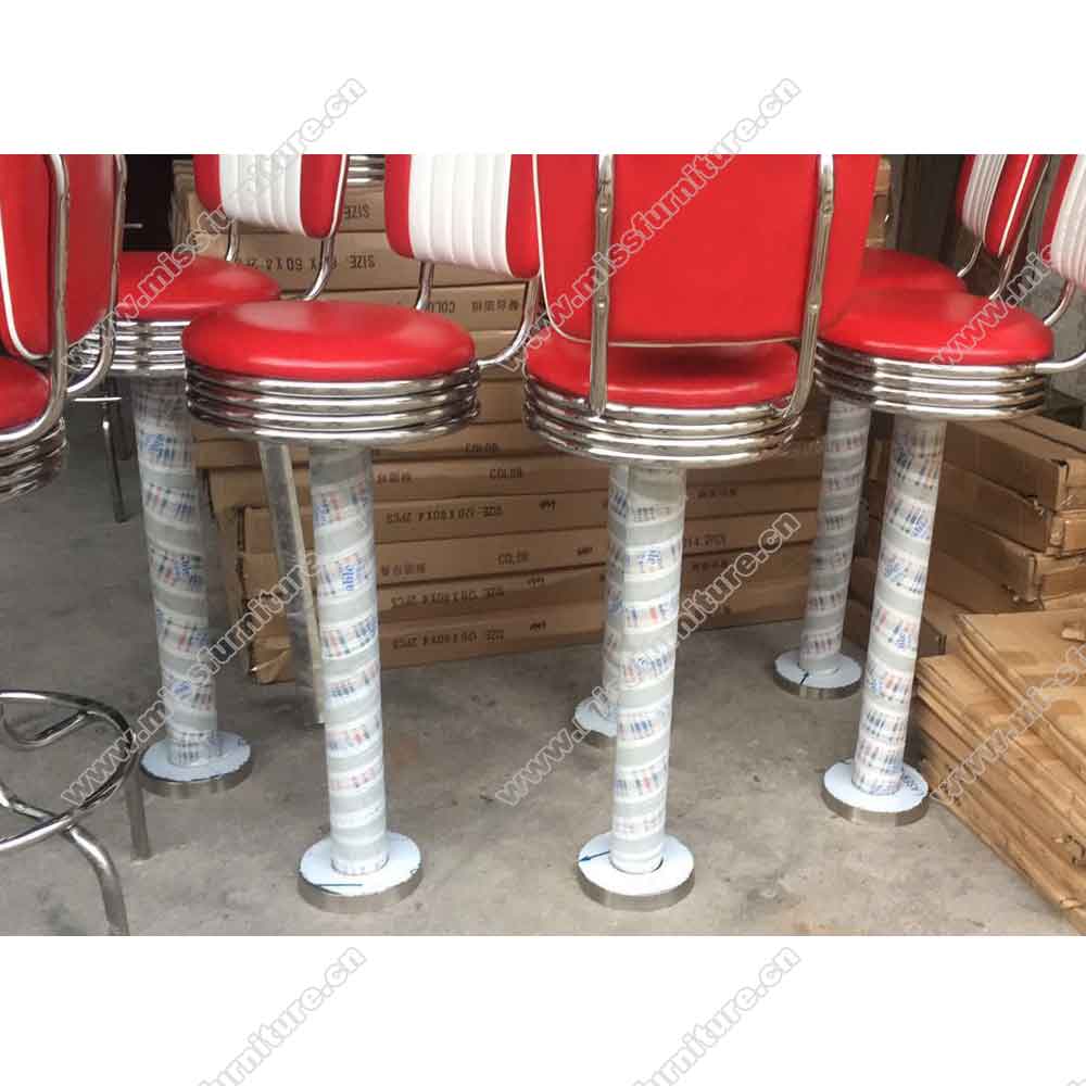 Factory produce stainless steel legs for american 1950's style round rubby color retro diner barstools gallery