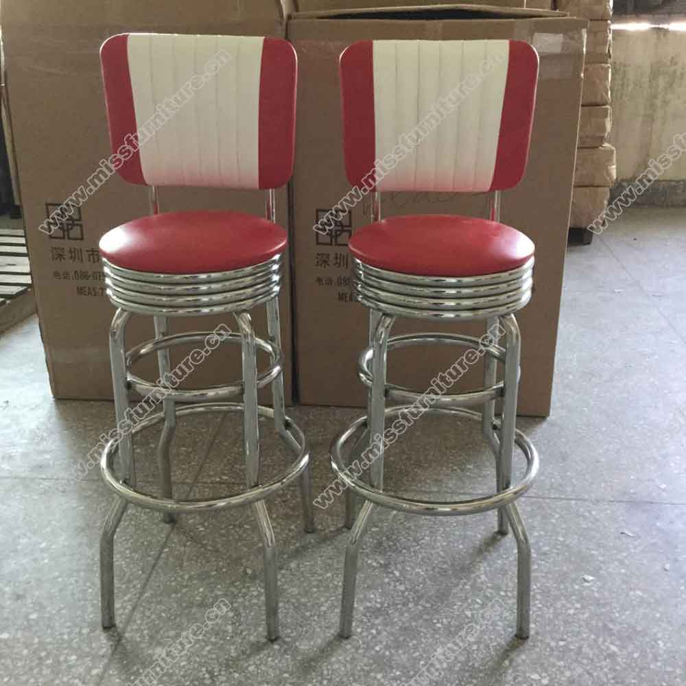 Customize steel frame with red PU leather seater american 1950's style club round 50s retro bar chairs gallery