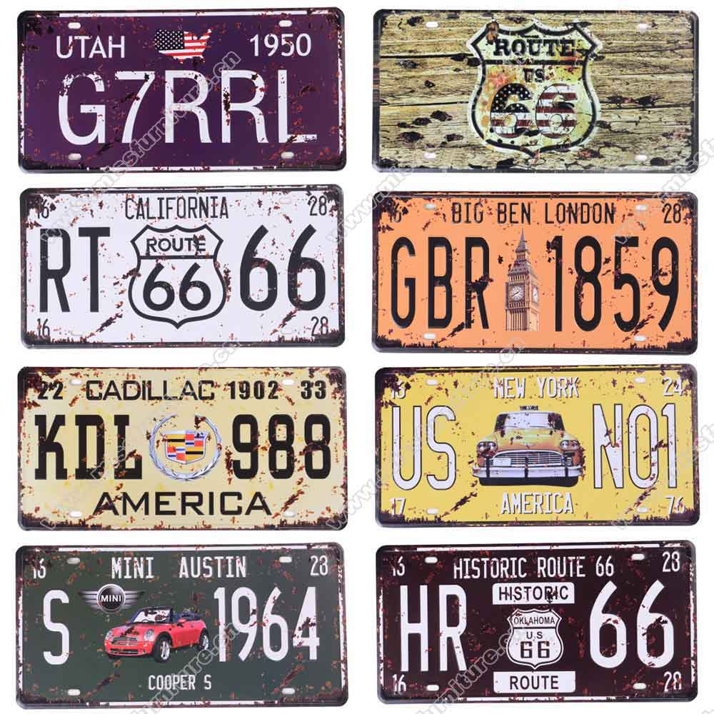 American diner license plate decor, rectangle iron 1950s retro diner license plate decoration,American 1950s retro diner decoration M-89014