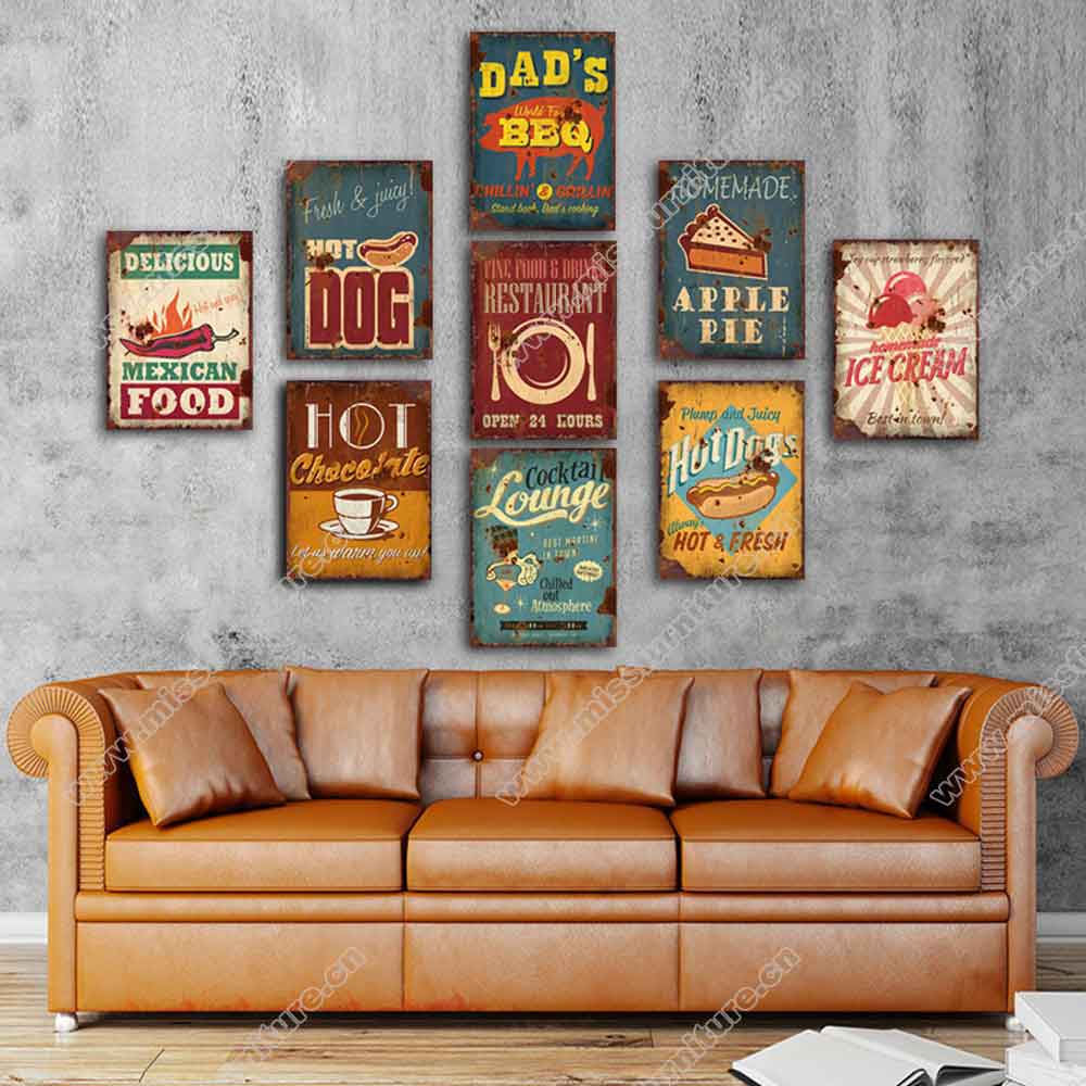 American retro diner coffee mural photos, retro 1950s diner classic MDF coffee and drink wall painting decoration,American 1950s retro diner decoration M-89071