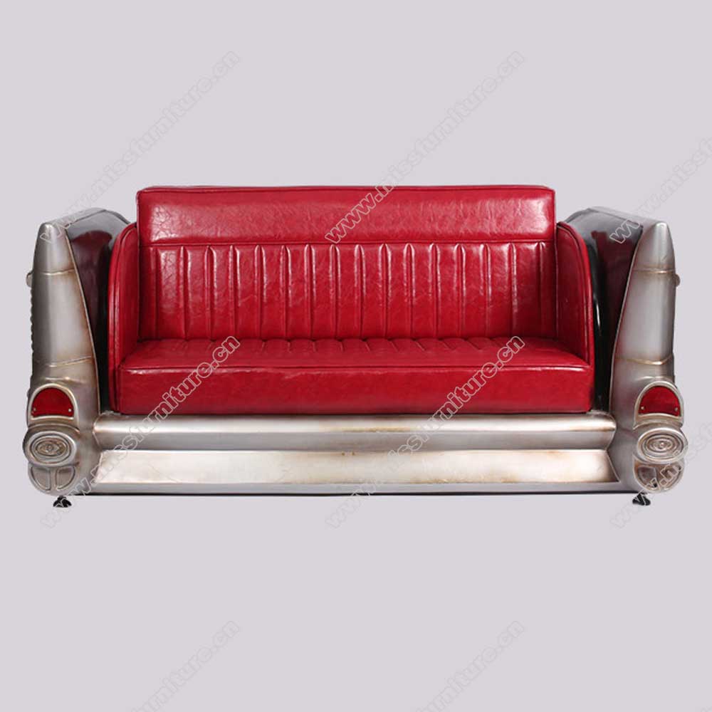 Classic double seater retro diner metal chevrolet back car sofas seating M8961, red leather 2 seater 1950s diner metal chevrolet back car sofas, American 1950s retro diner metal car sofas seating M-8961